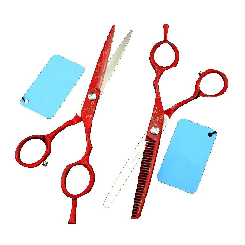 Hair Cutting Scissors, 6 Inch Professional Red Hair Scissors Set Cutting Barber Haircut Scissor Thinning Shears Hairdressing Scissors