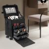 Bitodd Portable Rolling Makeup Train Case, Large Multi-Layer Cosmetic Trolley Organized with 360 Swivel Wheels, Multifunctional Barber Case for Professional Make-Up Artists (Oxford Fabric) view 3