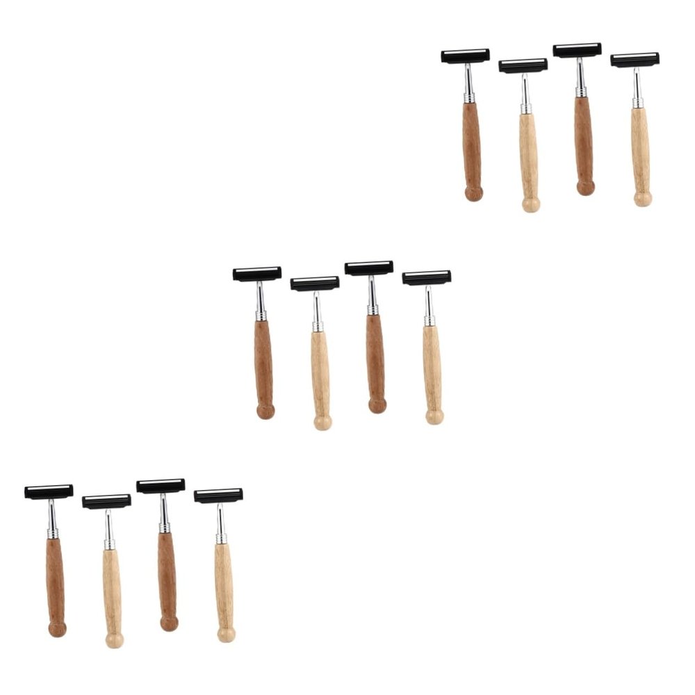 Beaupretty 12pcs Bamboo Handle Razor Stainless Steel Safety Shaving Blades Beard and Mustache Trimmer for Men