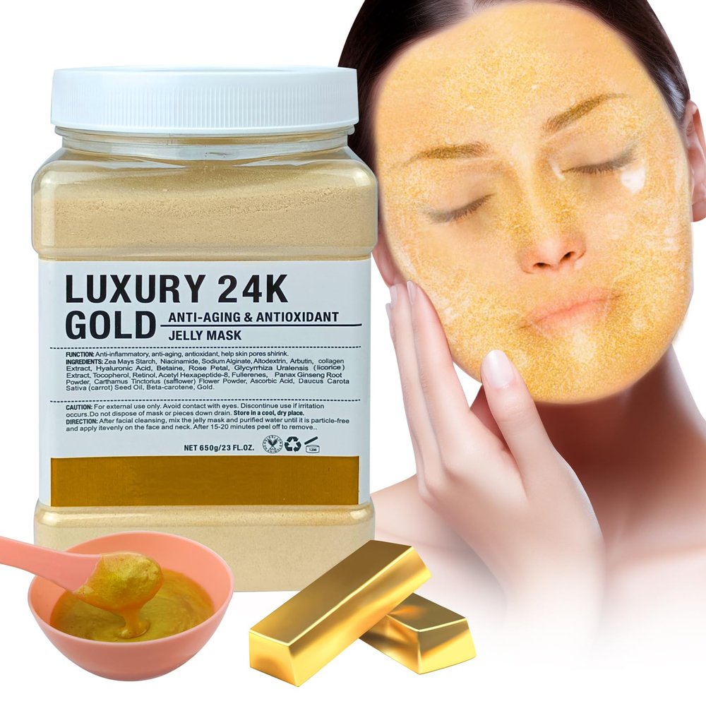 Angeland Jelly Mask for Facials Professional, Hydrating & Moisturizing Peel-Off Natural Gel Face Mask SkinCare, Professional Spa Use Jelly Face Masks, Deep Hydration & Glow 23 Fl Oz (24K Gold)