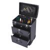 YUTOUB 3 Layers Professional Rolling Makeup Case, 360 Swivel Wheels Rolling Cosmetic Trolley w/Retractable Handle, Makeup Travel Case Suitable for Make-Up Artists, Beauticians, Black view 3