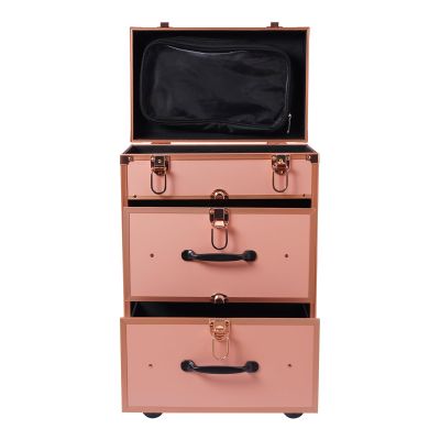 BAIODNB 3 Layers Rolling Makeup Case, Nail Travel Case Cosmetology Case, Makeup Cart Make Up Suitcase Cosmetic Trolley with Wheels (Gold)