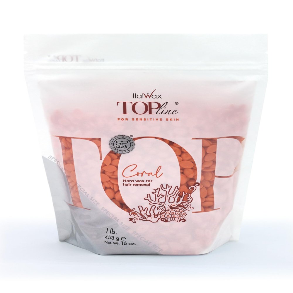 Italwax Top Line Coral Hard Wax 1lb (450g)  Creamy Intense Orange Texture with Strong Grip, Ideal for Bikini & Coarse Hair, Smooth Application for Sensitive Skin  Made in Italy