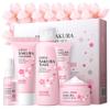 Sakura Skincare Kit for Teenage Girls Women, 5Pcs Skin Care Travel Present Set with Cleanser, Toner, Serum, Eye Cream, Face Cream view 1