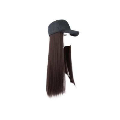 Wig With Bangs Hat Wig Baseball Cap Wig Adjustable Synthetic Long Wavy Wig With Cap For Women Black/Brown High Temperature Fiber Wigs For Party Hat with Hair Attached for Women(Color:5)