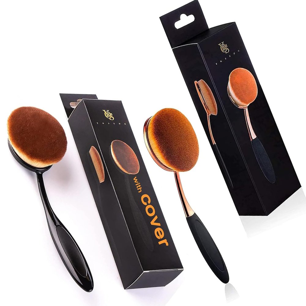 2 Pcs Oval Foundation Brush Large Toothbrush makeup brushes-Black and Rose Gold
