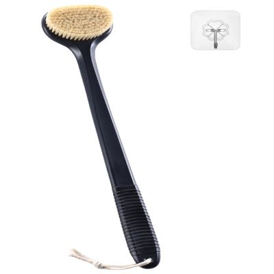 Back Scrubber for Shower with 17" Long Handle, Non-Slip Grip Dry Brushing Body Brush, Natural Boar Bristles Shower Brush for Lymphatic Drainage, Back Brush for Shower Men & Women  Boar Bristles