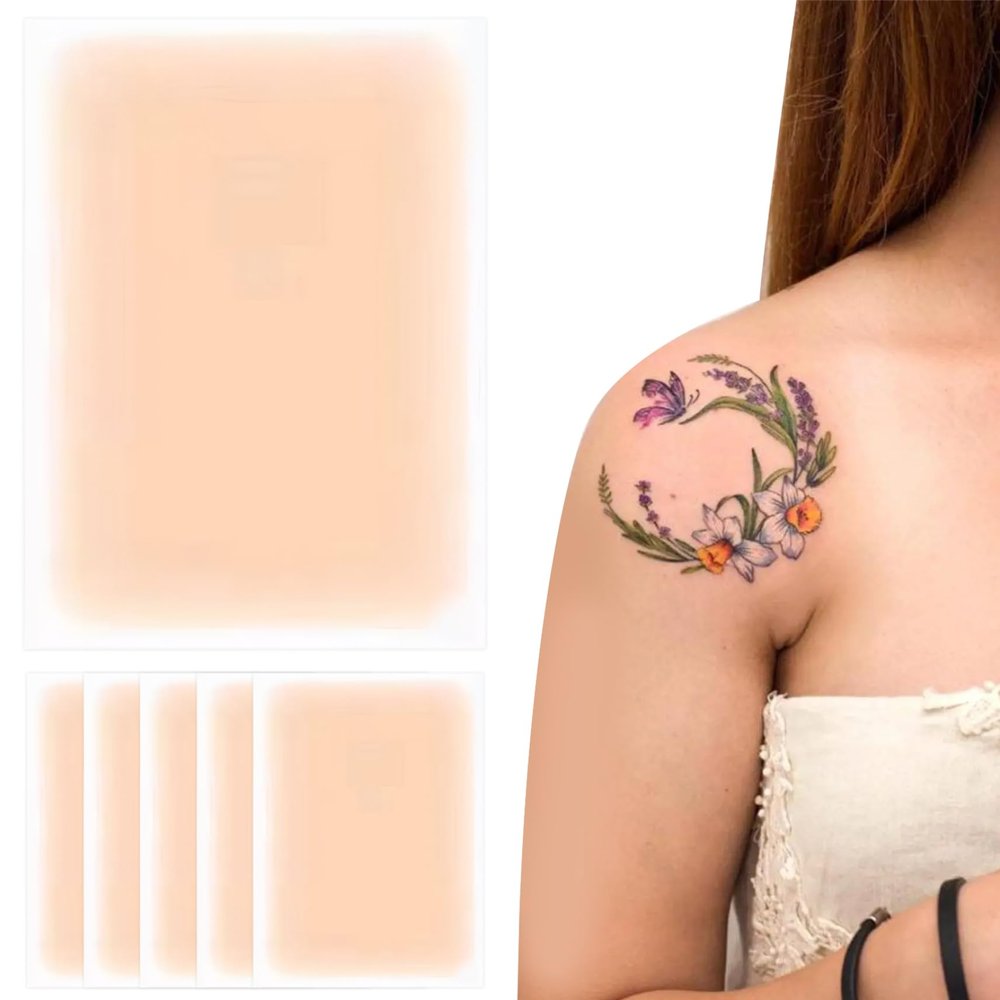 Tattoo Cover up Tape, 6PCS Waterproof Invisible Ultra Thin Tattoo Cover up Patch, 3.5x5.9" Cuttable Tattoo Makeup Cover up for Tattoo Scar and Birthmarks, Style 1