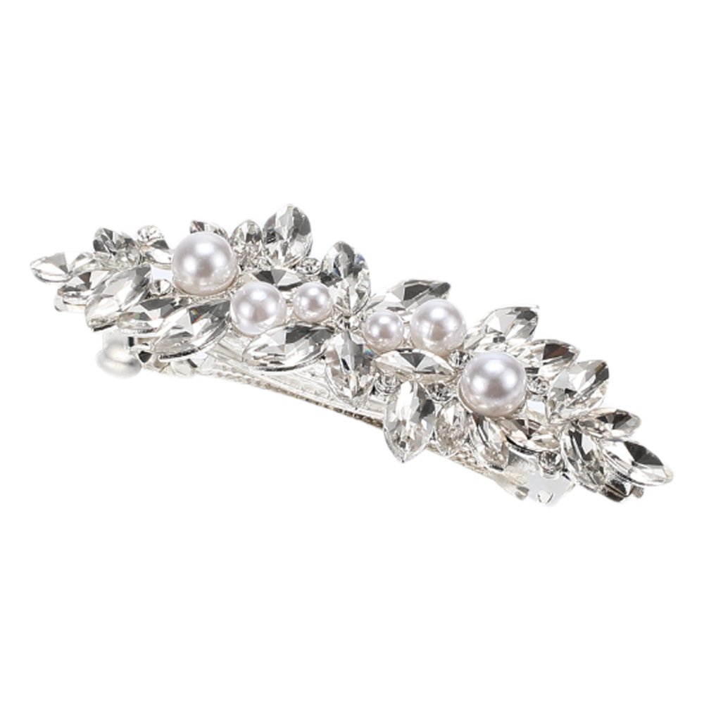VOCOSTE Rhinestone Hair Clips, Flower Hair Barrettes, Faux Pearl Hair Clip, Sparkle Valentines Wedding Prom Accessories for Women Girls, Silver Tone