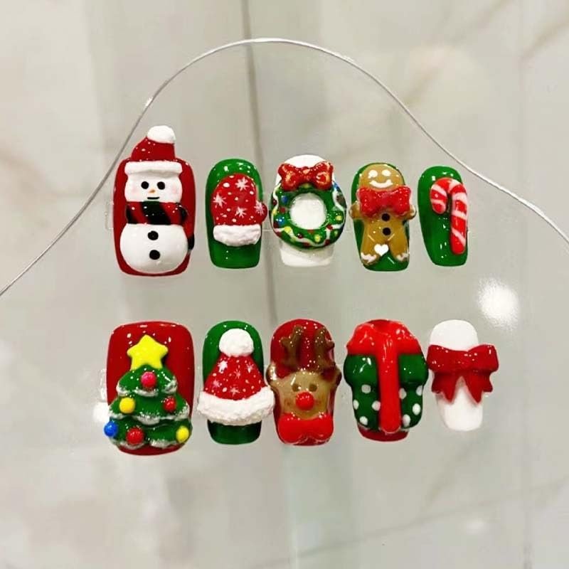 ZIIVIEVS Christmas American Independence Day Flag Wearing Armor Christmas False Nail Wine Red Sweet Cool False Nail Beauty Patch(Color:Christmas,Size:XS)