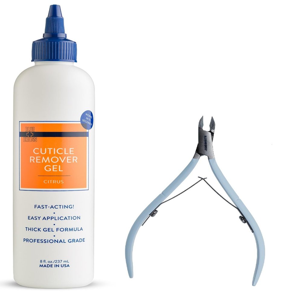 Blue Cross Professional Nail Care, Hydrating, Moisturizing, Strengthening Cuticle Remover + Softener Gel in Citrus Scent with 6mm Jaw Cuticle Nippers, 2 Pack