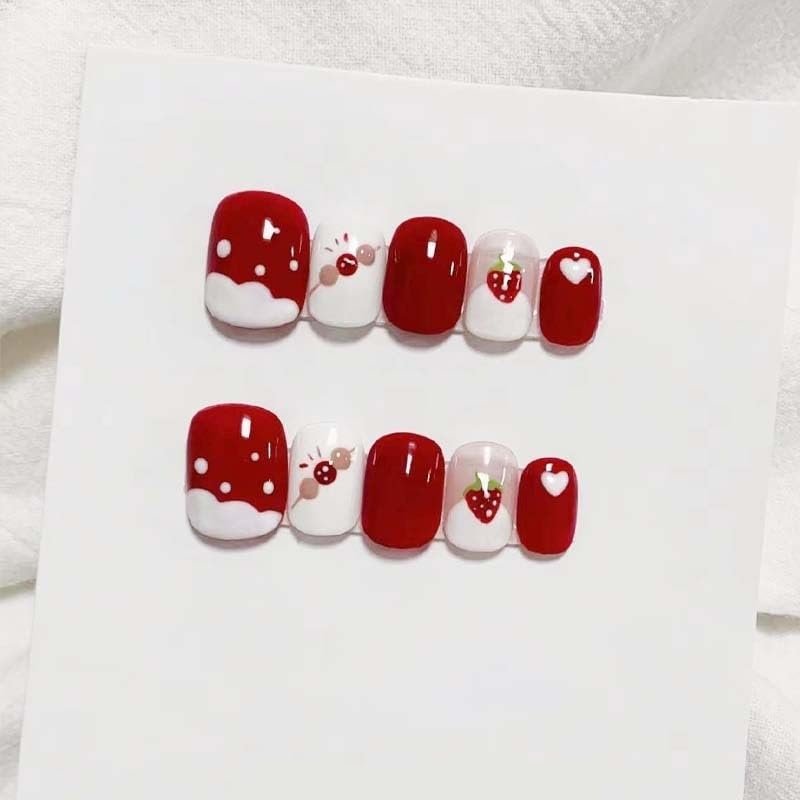 ZIIVIEVS Christmas American Independence Day Flag Wearing Armor Christmas False Nail Wine Red Sweet Cool False Nail Beauty Patch(Color:Flower,Size:M)