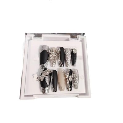 ZIIVIEVS Handmade Nail Wearing, Three-dimensional Relief Butterfly, Elongated Nail Shape, Detachable Fake Finger(Size:S), 1 Count (Pack of 1)