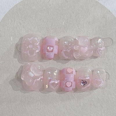 ZIIVIEVS Handmade Wearing Nail Pink Cute Short Detachable False Nail and Nail Patch(Size:XS), 1 Count (Pack of 1)