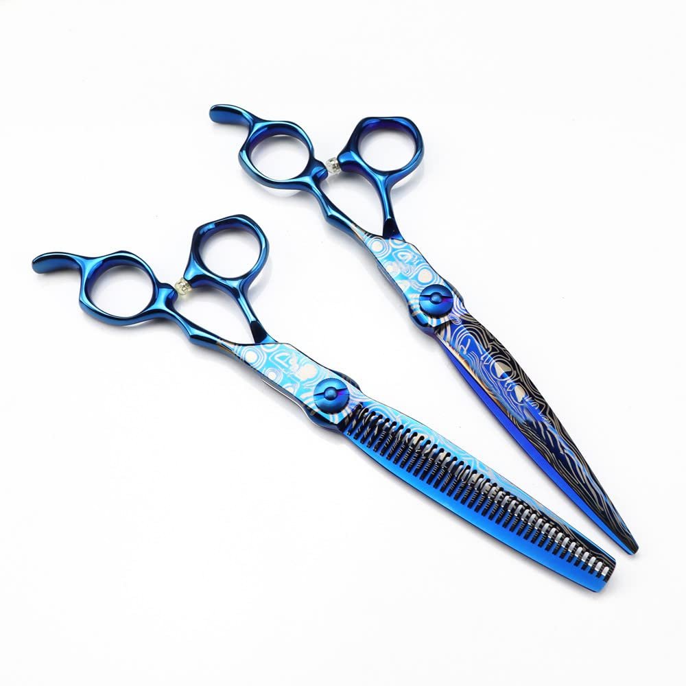 Hair Cutting Scissors, 7 Inch Professional Blue Damascus Upscale Scissor Cut Hair Cutting Scissors Thinning Barber Haircut Shears Hairdressing Scissors Set