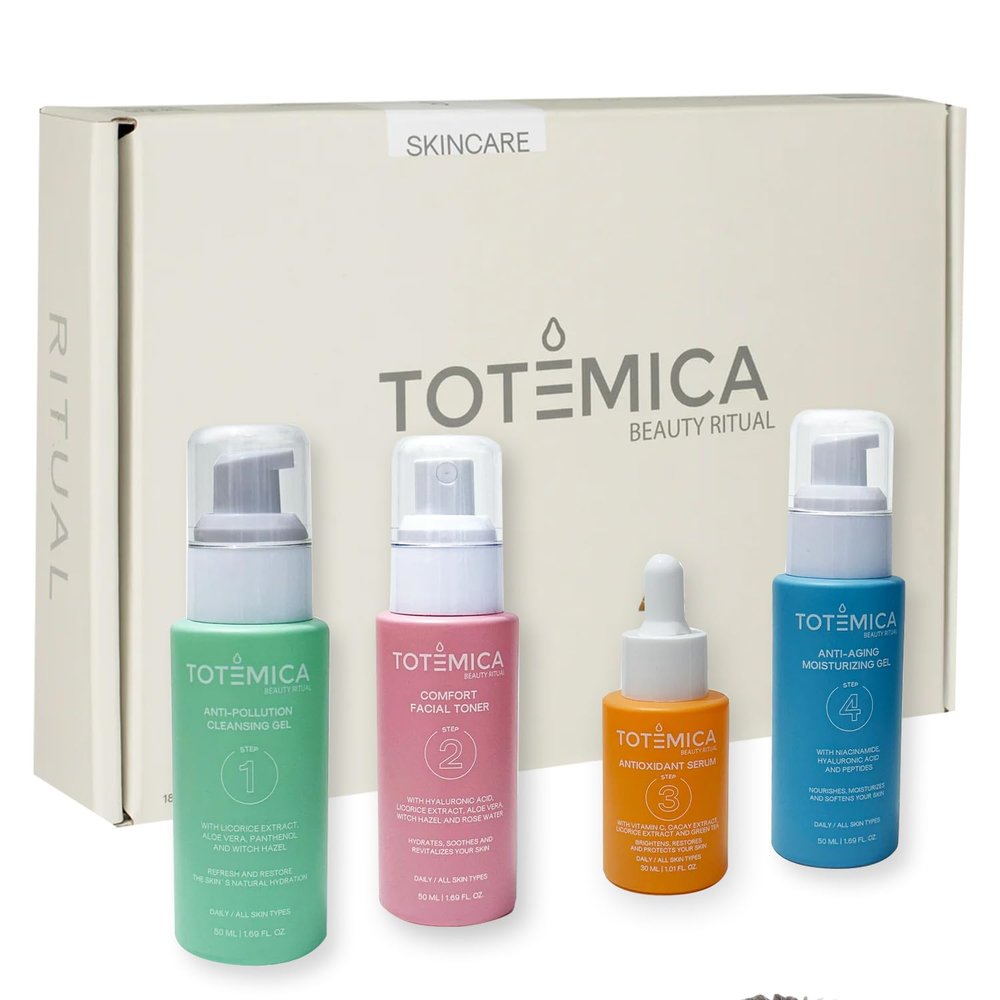 TOTEMICA Skin Care Set, 4-Step Ritual Skin Care Kit - Cleanser, Toner, Serum & Moisturizer for Dry Skin  Vegan, Cruelty-Free, Natural Ingredients for All Skin Types - Skincare with Anti-Aging