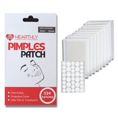 HEARTHLY Pimple patches Hydrocolloid (324 Count) with Salicylic Acid & Tea Tree Oil - Invisible Acne Patches for Acne, Zits, and Blemishes - 8mm & 12mm Sizes for Fast, Effective Treatment