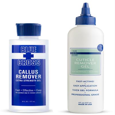 Blue Cross Professional Nail Care, Extra Strength Callus Remover Gel for Heel or Feet + Eucalyptus/Tea Tree Scented Cuticle Remover Softener Gel, 2 Pack Bundle