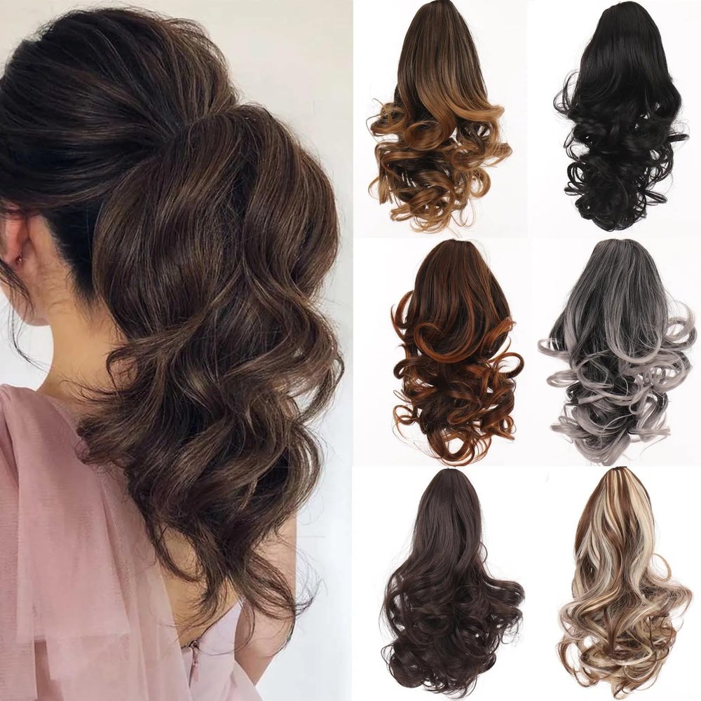 12inch Fluffy Natural High Temperature Fiber Ponytail with Grab Wave Hair for Hair Extensions for Woman (Wine red-1BT39)