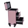 3-Tier Makeup Train Case, Rolling Lockable Beauty Salon Luggage Hairdressing Trolley Stylist w/Compartment&Drawer, Large Cosmetics Storage Organizer for On The Go Makeup/Nail Art/Hair Styling (Pink) view 4
