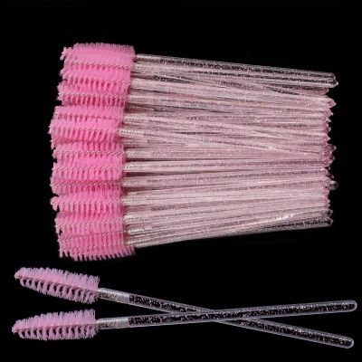 300PCS Disposable Mascara Wands Spoolie Brush Crystal Eyebrow Brushes Eyelash Extension Applicator Makeup Kits(Light Pink)