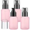 4 Pcs 60ml/2oz Empty Refillable Pink Frosted Glass Creams Lotions Bottles with Pump Vial Cosmetic Dispenser Jars Makeup Emulsion Liquids Storage Container Portable Travel Bottle Cosmetic Container view 1