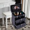 3-Tier Makeup Train Case, Rolling Lockable Beauty Salon Luggage Hairdressing Trolley Stylist w/Compartment&Drawer, Large Cosmetics Storage Organizer for On The Go Makeup/Nail Art/Hair Styling (Black) view 3