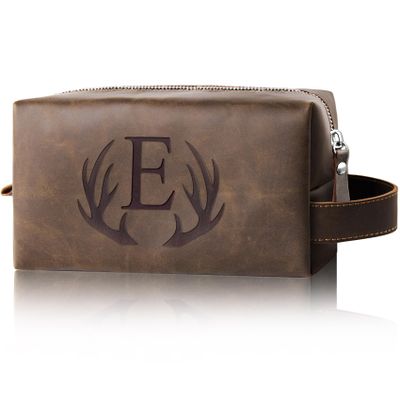Aganmi Mens Travel Toiletry Bag PU Leather Shaving Bag for Toiletries Accessories Unique Gifts for Company Anniversary Male Employee Appreciation Presents Colleague Friends Birthday Party Favor (E)