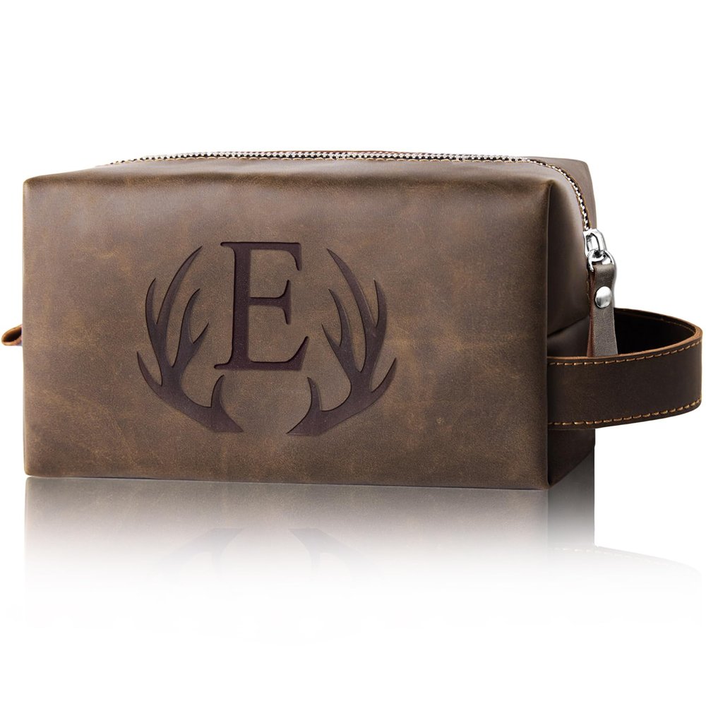 Aganmi Mens Travel Toiletry Bag PU Leather Shaving Bag for Toiletries Accessories Unique Gifts for Company Anniversary Male Employee Appreciation Presents Colleague Friends Birthday Party Favor (E)