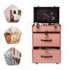 3-Tier Makeup Train Case, Rolling Lockable Beauty Salon Luggage Hairdressing Trolley Stylist w/Compartment&Drawer, Large Cosmetics Storage Organizer for On The Go Makeup/Nail Art/Hair Styling (Gold) view 3