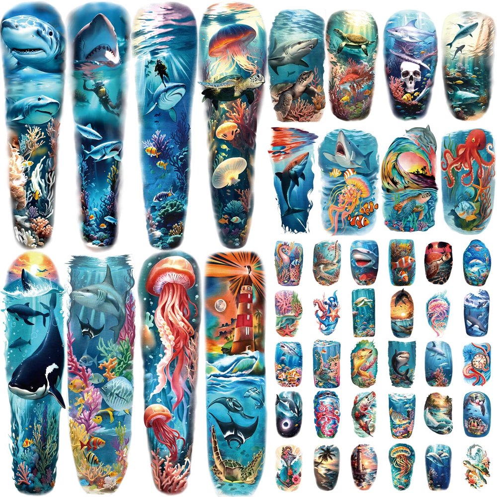 123 Sheets Full Arm Half Arm Tiny Ocean Temporary Tattoo for Women and Men, 4 Sheets Dolphin Glitter Temporary Tattoos for Kids Body Tattoos Stickers Waterproof Realistic