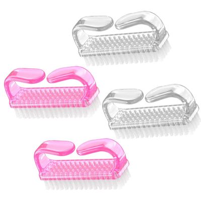 Aetomtins 4-Pack Handle Grip Nail Brush, Hand Fingernail Brush Cleaner Scrubbing Kit Pedicure for Toes and Nails Men Women(Pink + Clear)