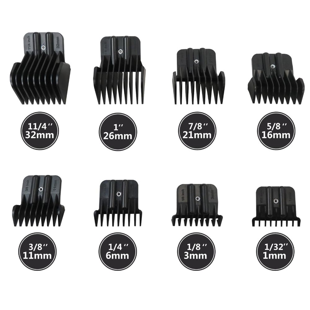 8 Pack Premium Trimmer Guards Fit for Barberology FX787S, FX787G & FX787RG Trimmer, Replacement Guards with Metal Spring Clip - From 1/32-5/4 inch Snap on Blade Attachment Combs Set