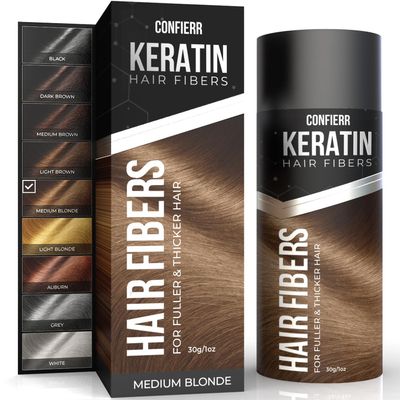 CONFIERR Keratin Hair Fibers for Men & Women - Fill In Fine or Thinning Hair, Instantly Thicker, Fuller Looking Hair (Medium Blonde 30g)