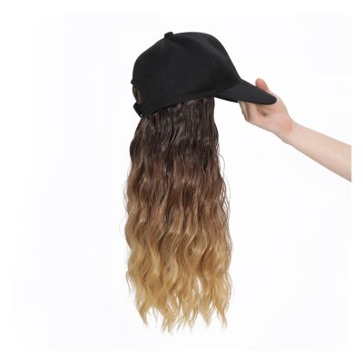 FEELIN Baseball Cap with Hair Extensions Long Wavy Synthetic Wig Baseball Cap With Hair Extensions Hat Wigs Brown Natural Black Connect Wig Adjustable For Women Girls Hat Wig(Color:10)