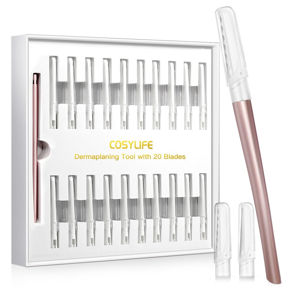 Dermaplaning Tool for Face Exfoliation, with 20 Replaceable Blades, Facial Shaver/Eyebrow Razor, Peach Fuzz Removal Eyebrow Shaper for Women, Easy to Use Dermaplaner Help Exfoliate and Smooth Skin
