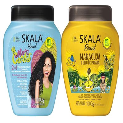 AWEGOO SKALA Hair Type 3ABC - Mais Cachos & Passion Fruit Combo - Hydrate Curls, Eliminate Frizz, For Curly Hair - 2-IN-1 Conditioning Treatment & Cream to Comb, Blue