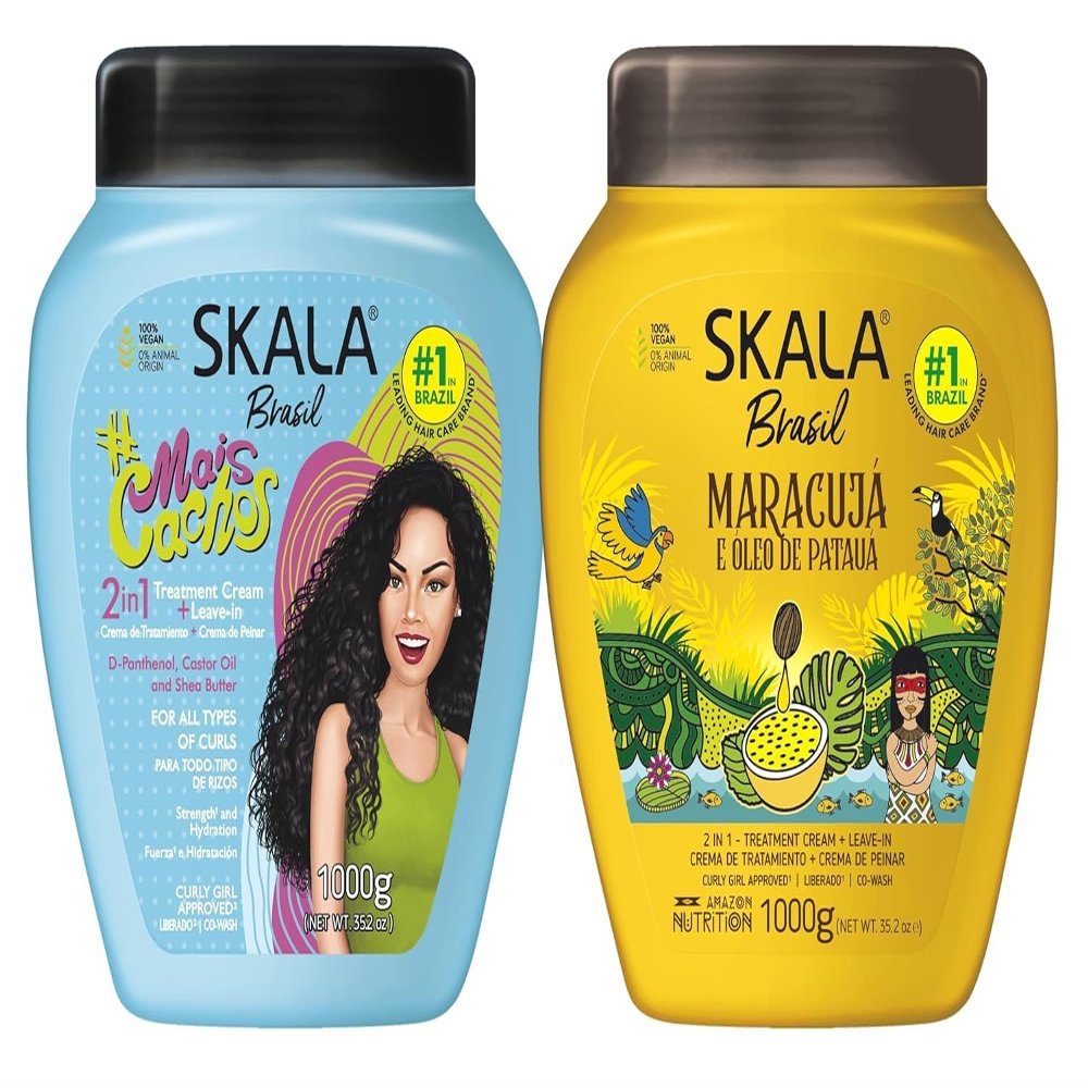 AWEGOO SKALA Hair Type 3ABC - Mais Cachos & Passion Fruit Combo - Hydrate Curls, Eliminate Frizz, For Curly Hair - 2-IN-1 Conditioning Treatment & Cream to Comb, Blue