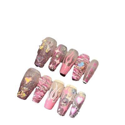 ZIIVIEVS Handmade nail art, sweet and spicy girl wearing nail whitening patches, detachable fake nails(Size:L)