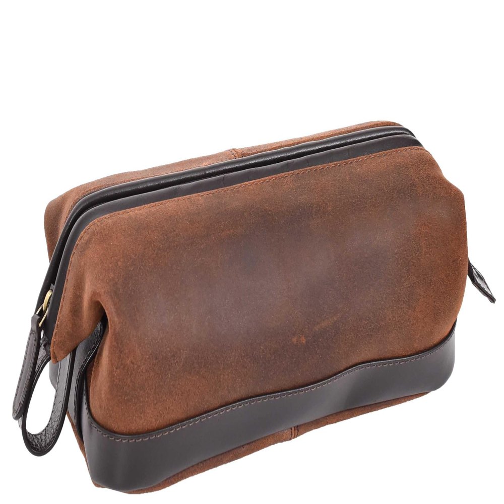 A1 FASHION GOODS Leather Toiletry Wash Bag in Distressed Brown Finish Cosmetic Shaving Kit Travel Pouch A663, Brown, M, Leather Wash Bag