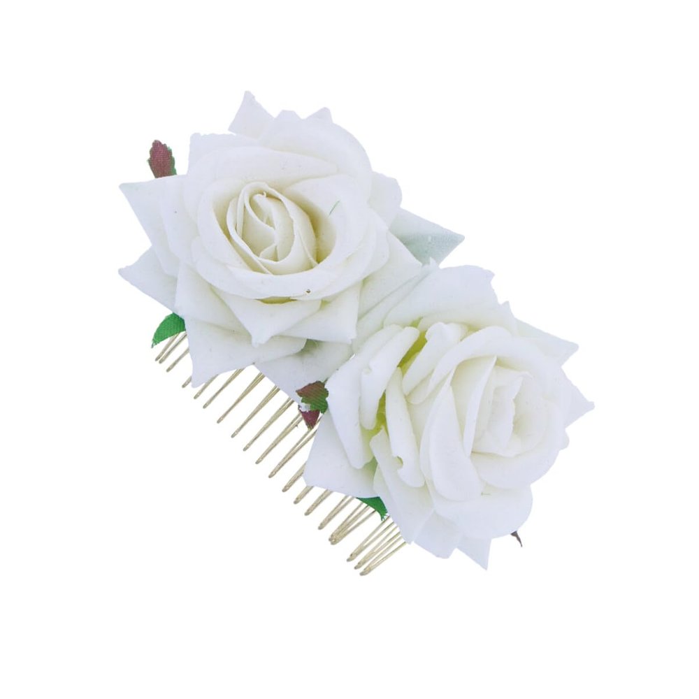 Baluue Rose Flower Hair Comb Accessory Elegant Floral Headpiece for Women Girls for Weddings Bridal Events and Special Occasions Beige
