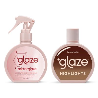 glaze Hair Shine Bundle Super Gloss Caramel Lights Color Conditioning Gloss & Mirror 4-in-1 Super Sleek Shine Spray For Brown Hair with Highlights