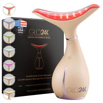 GLO24K 7 Color Beauty Device Triple LED Action & Vibration Technology Facial and Neck Massager