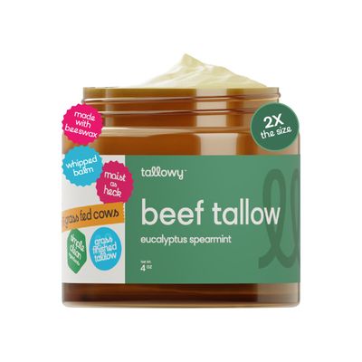 100% Grass-Fed Beef Tallow Balm for Skin  Non-Toxic Whipped Moisturizer for Face & Body  Soothes Dry, Sensitive Skin & Eczema  Eucalyptus Spearmint (4 oz)