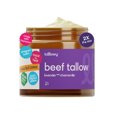 100% Grass-Fed Beef Tallow Balm for Skin  Non-Toxic Whipped Moisturizer for Face & Body  Soothes Dry, Sensitive Skin & Eczema  Lavender Chamomile (4 oz)
