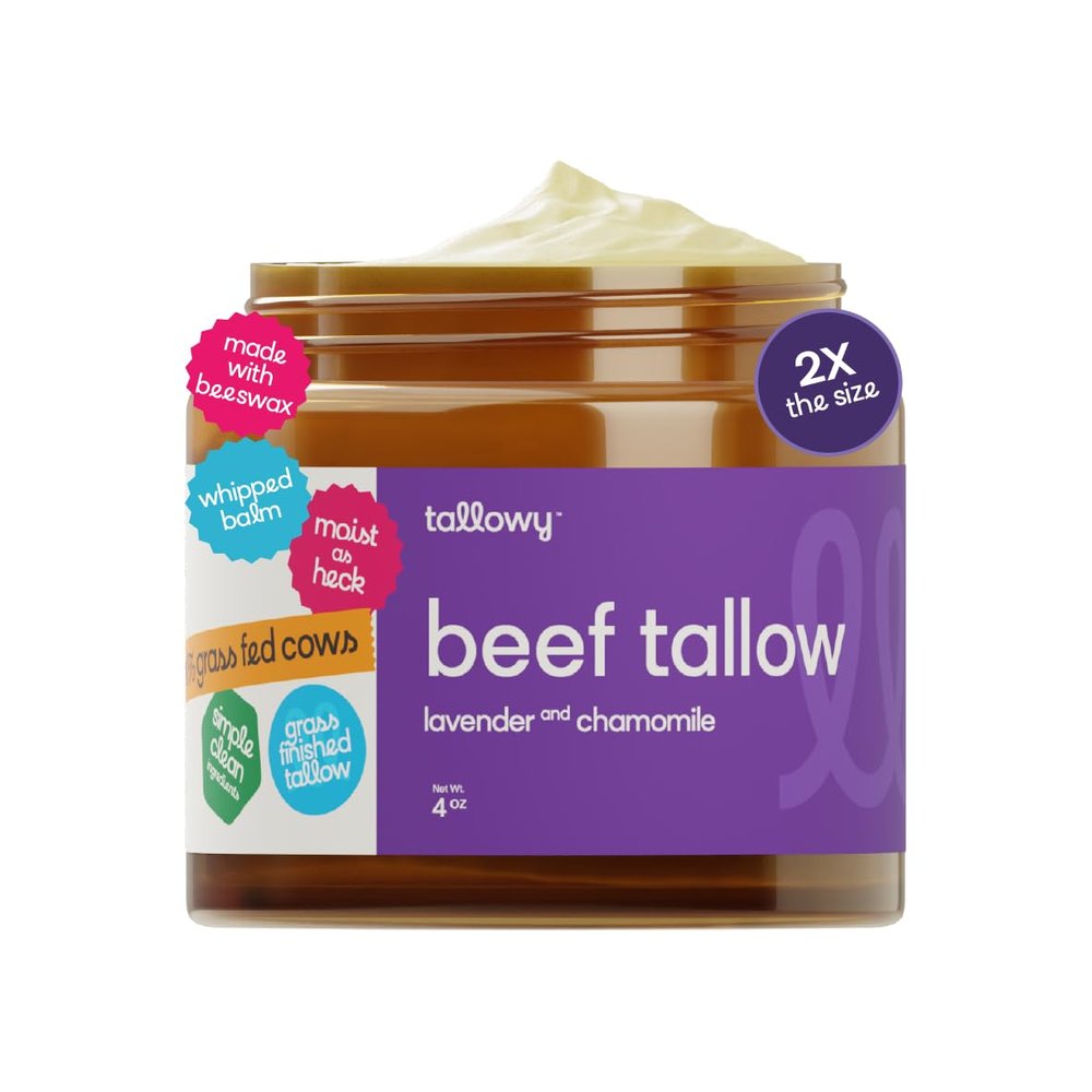 100% Grass-Fed Beef Tallow Balm for Skin  Non-Toxic Whipped Moisturizer for Face & Body  Soothes Dry, Sensitive Skin & Eczema  Lavender Chamomile (4 oz)