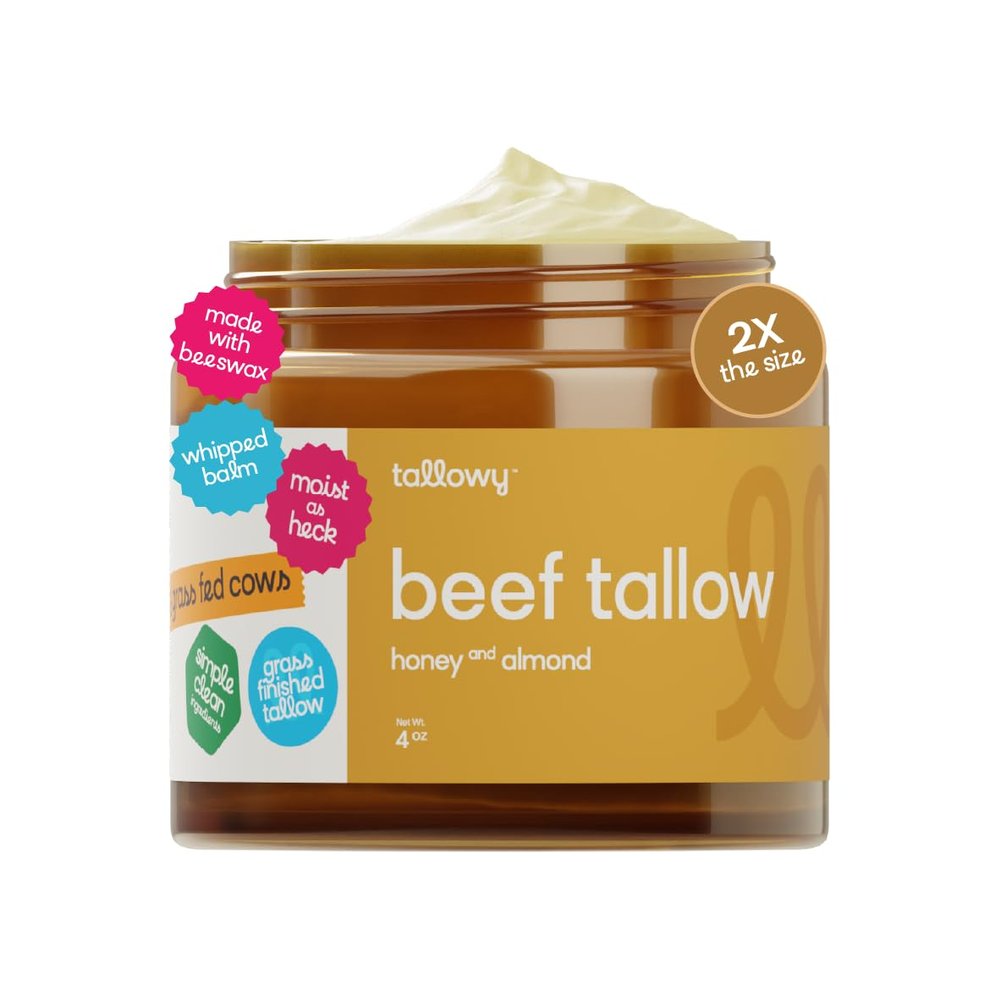 100% Grass-Fed Beef Tallow Balm for Skin  Non-Toxic Whipped Moisturizer for Face & Body  Soothes Dry, Sensitive Skin & Eczema  Honey Almond (4 oz)
