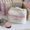 Women Cute Coquette Cosmetic Bag Quilted Bow Tie Cosmetics Pouch Fairycore Puffy Makeup Bag Preppy Zipper Pouch (L,Pink) view 2