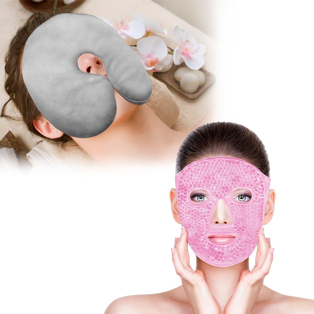 Bundle of CONBELLA Cold Face Eye Masks Ice Face Mask Hot Cold Compress and Heated Face Mask, Microwave Heating Pad for Face