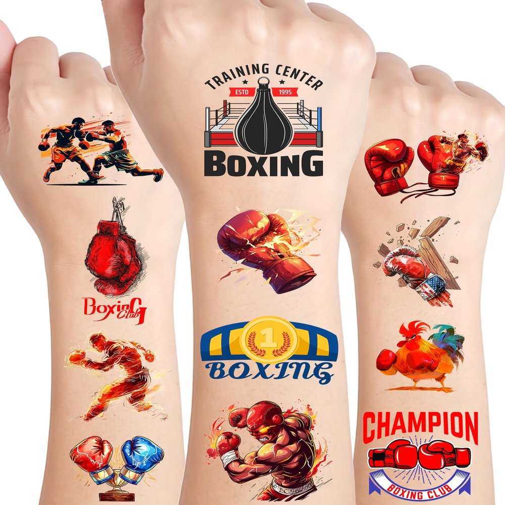165Pcs Boxing Tattoos Stickers - 18 Sheets Boxing Glove Party Favors Temporary Tattoos for Boxing Theme Birthday Party Decorations, Boxing Fight Night Party Decorations, Boxing Party Gift Prizes